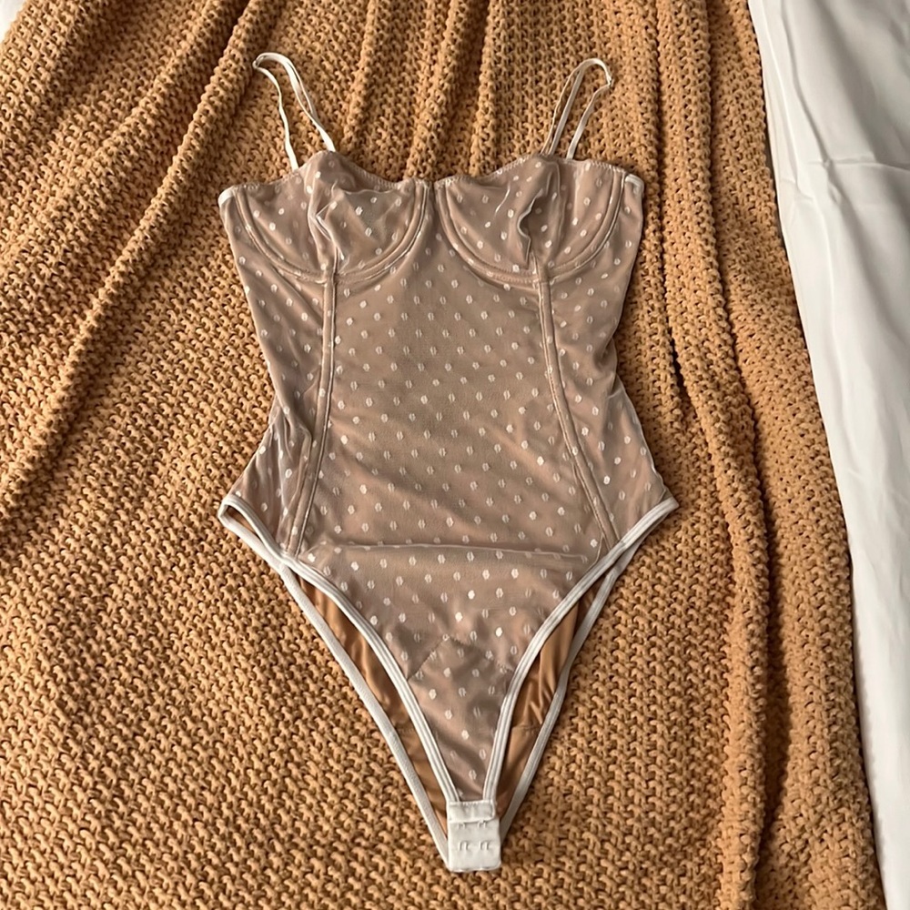 White Fox Boutique Polka Dot Mesh Bodysuit